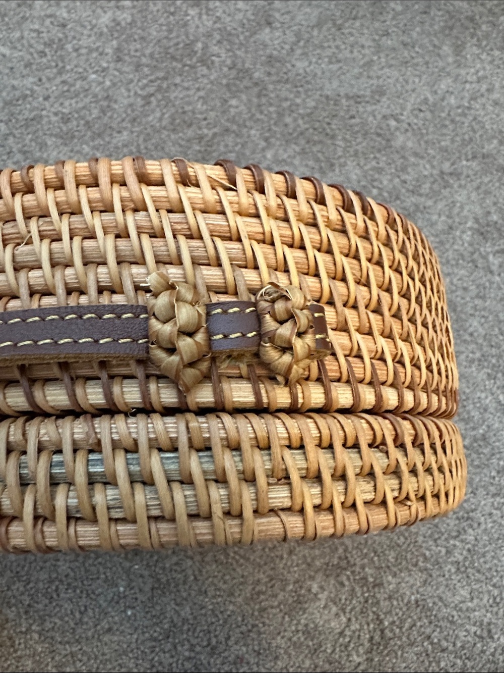 Woven Round Straw Crossbody Bag in Natural Brown - Picture 8 of 10